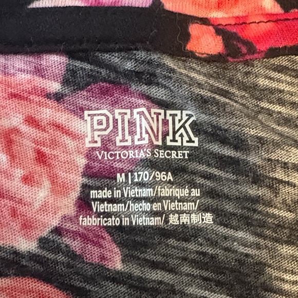 PINK Victoria's Secret Black Tee with Pink Floral Pattern - Picture 2 of 2